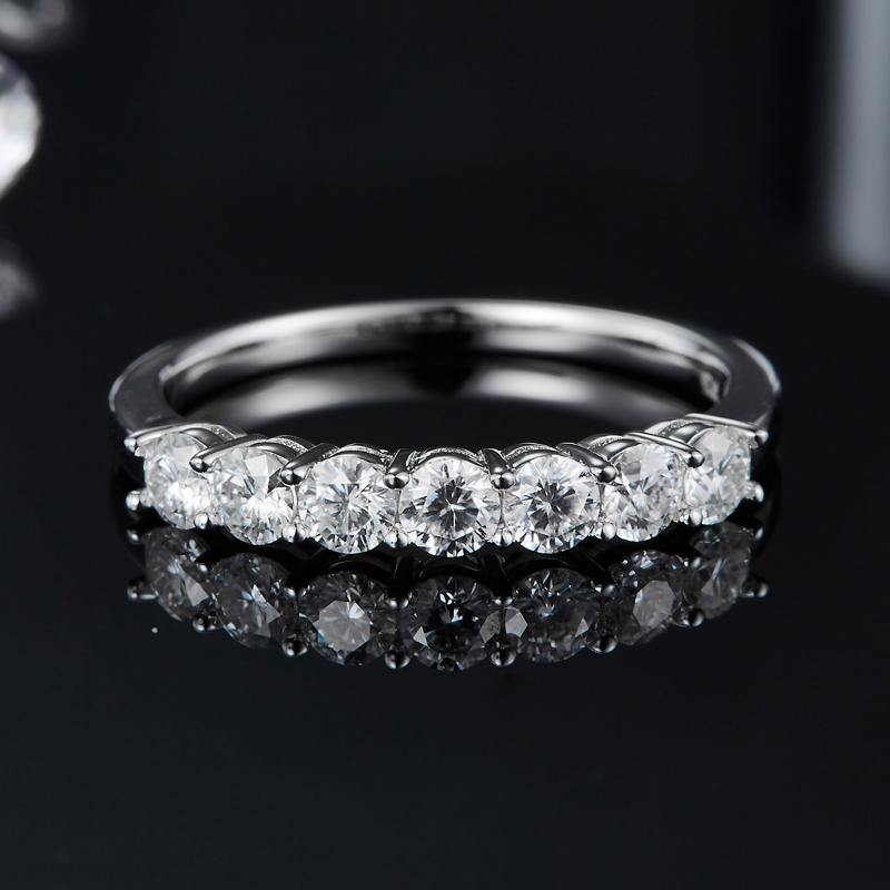 Round Moissanite Sterling Silver Wedding Band Stackable Ring