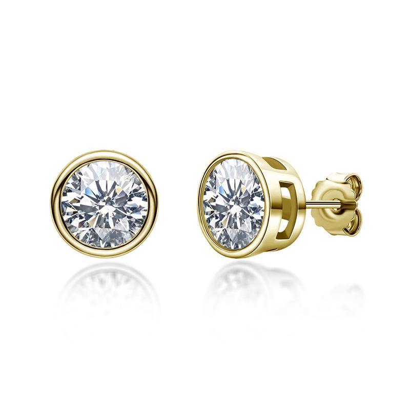 Round Moissanite Bezel Set Sterling Silver Earrings