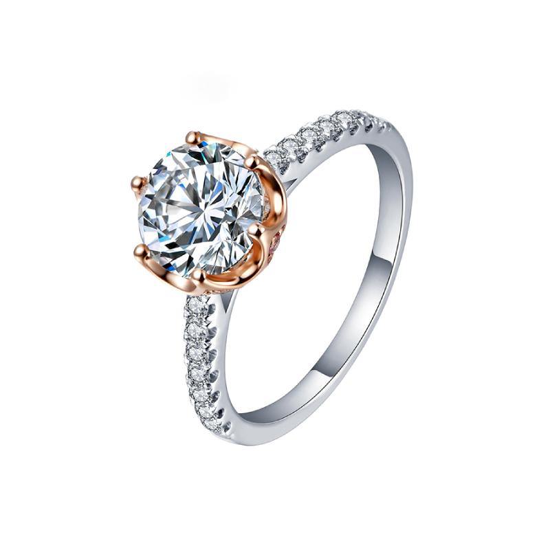 Moissanite Luxury Two Tone Torch Pave Sterling Silver Ring