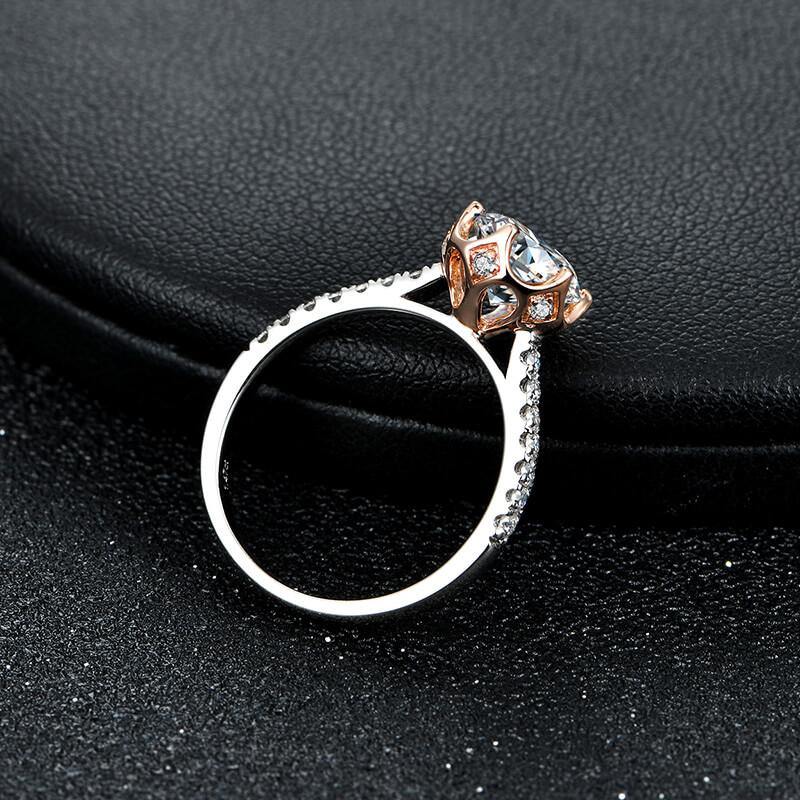 Moissanite Luxury Two Tone Torch Pave Sterling Silver Ring