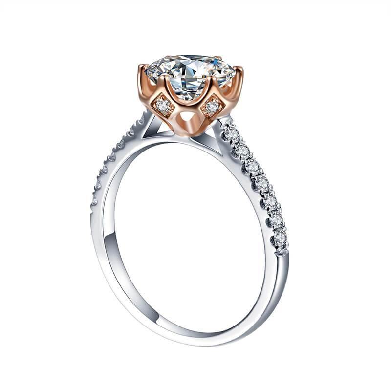 Moissanite Luxury Two Tone Torch Pave Sterling Silver Ring