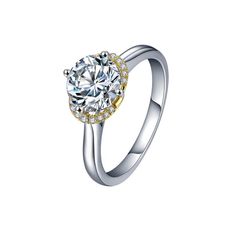 Moissanite Luxury Two Tone Halo Sterling Silver Ring