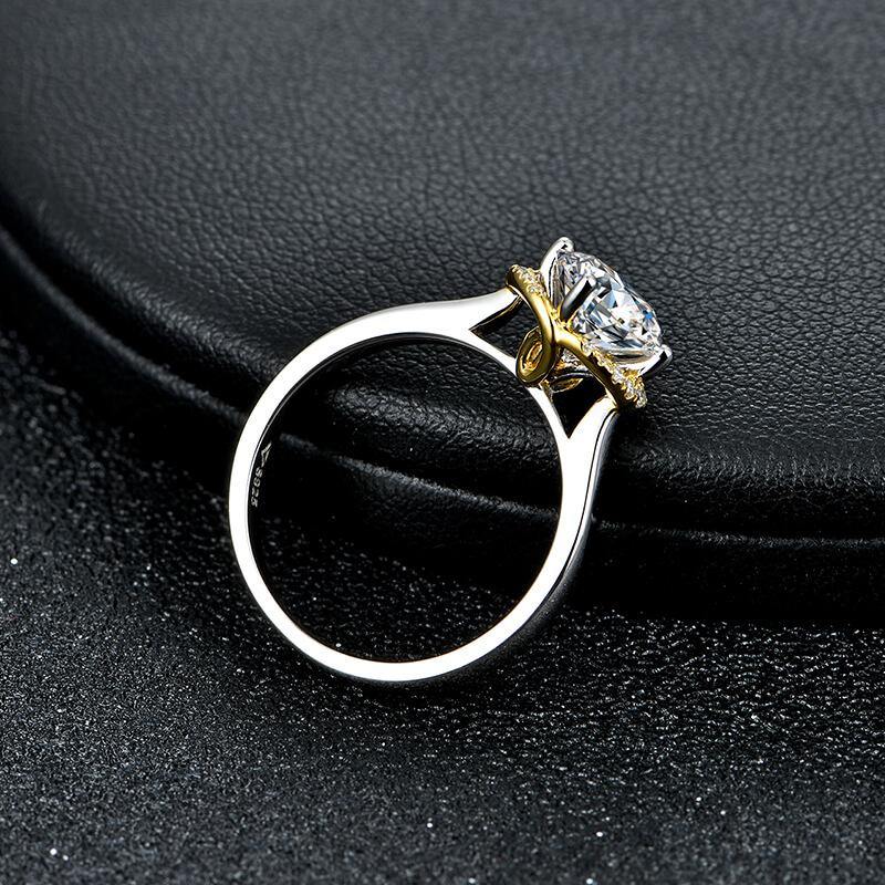 Moissanite Luxury Two Tone Halo Sterling Silver Ring