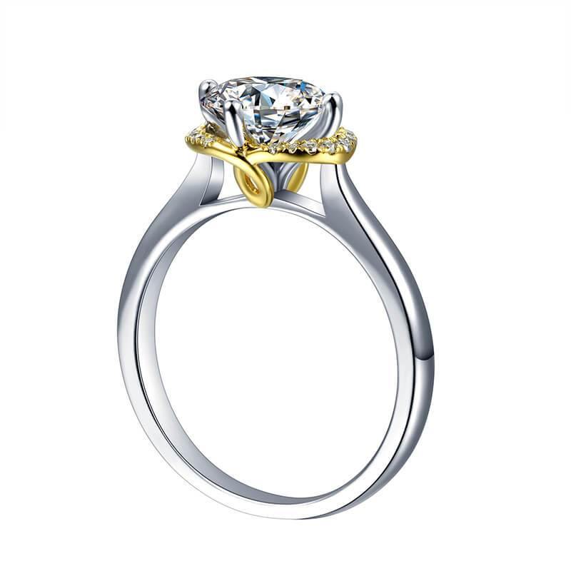 Moissanite Luxury Two Tone Halo Sterling Silver Ring