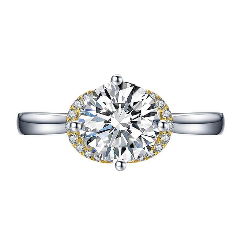 Moissanite Luxury Two Tone Halo Sterling Silver Ring