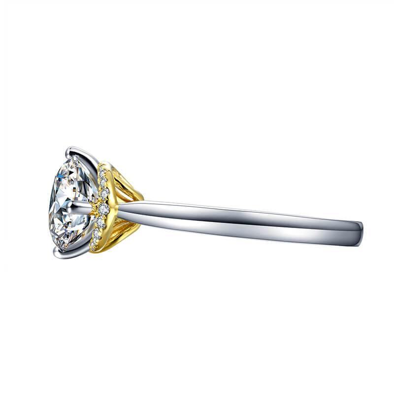 Moissanite Luxury Two Tone Halo Sterling Silver Ring