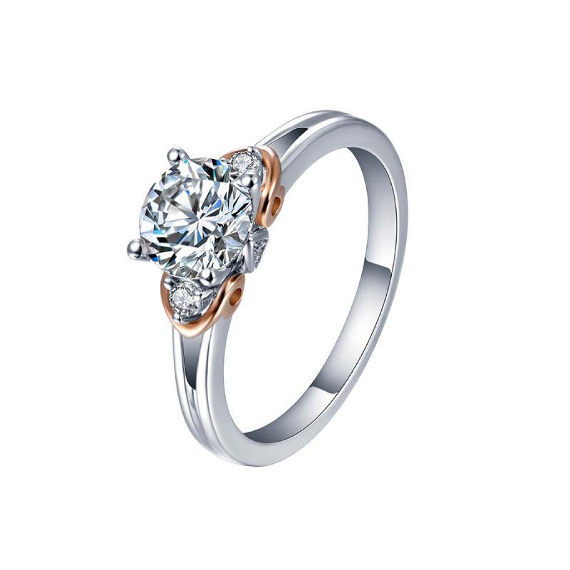 Three Stone Moissanite Two Tone Sterling Silver Ring