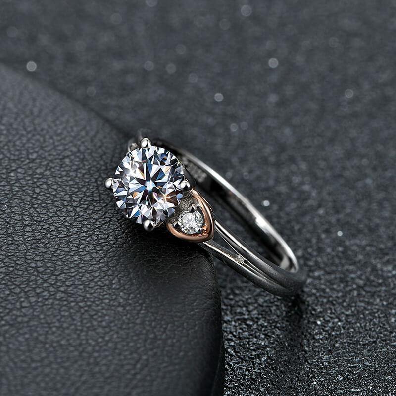 Three Stone Moissanite Two Tone Sterling Silver Ring