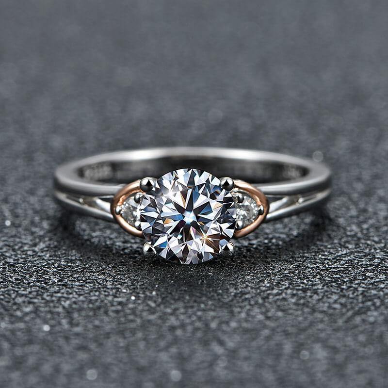 Three Stone Moissanite Two Tone Sterling Silver Ring