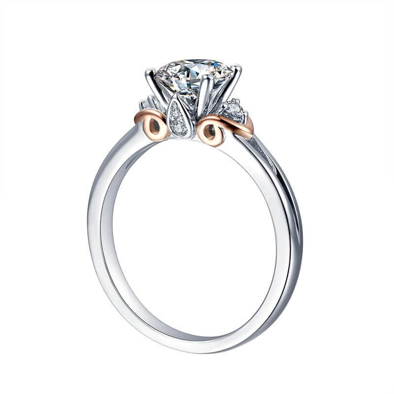 Three Stone Moissanite Two Tone Sterling Silver Ring