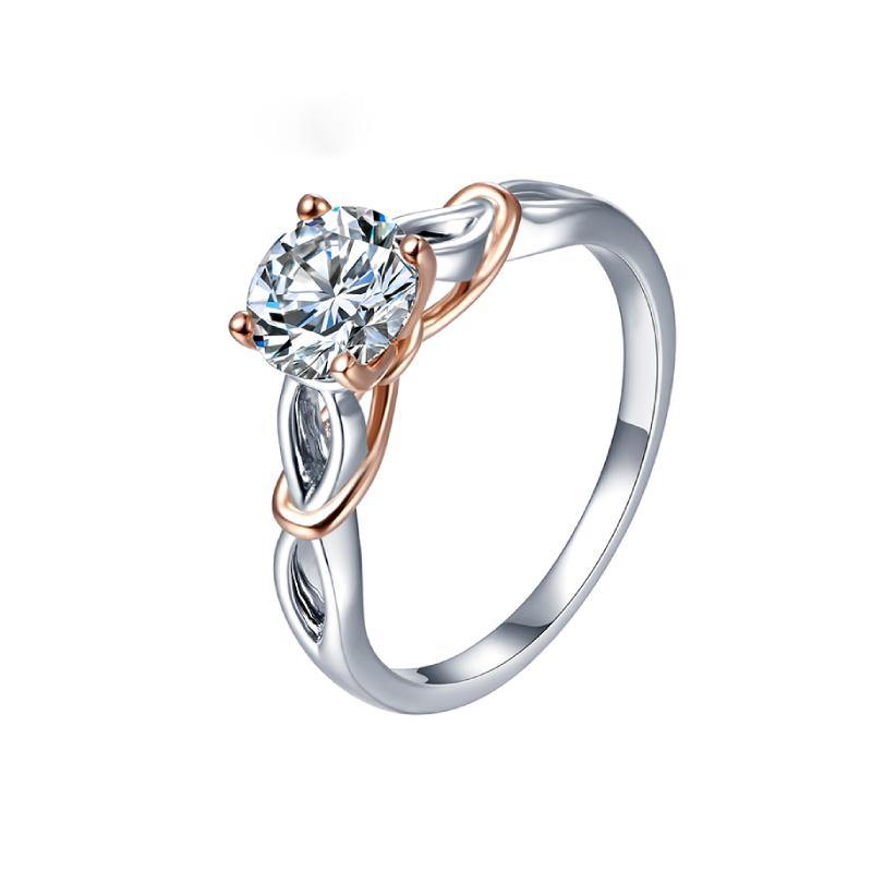 Solitaire Moissanite Two Tone Twisted Sterling Silver Ring