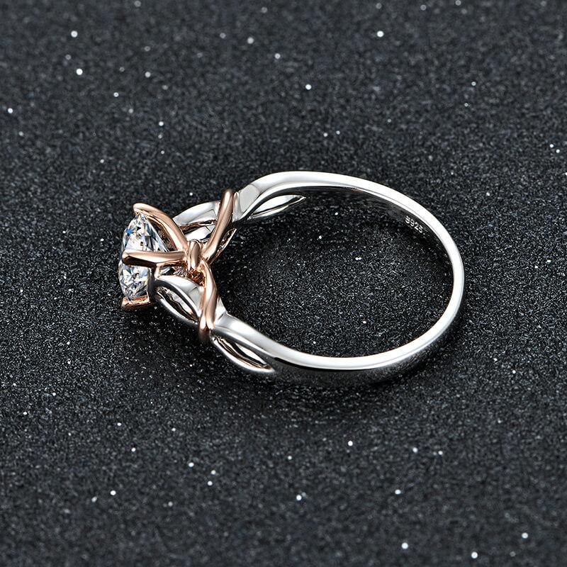 Solitaire Moissanite Two Tone Twisted Sterling Silver Ring