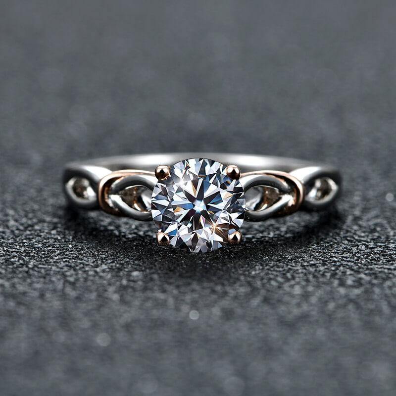 Solitaire Moissanite Two Tone Twisted Sterling Silver Ring