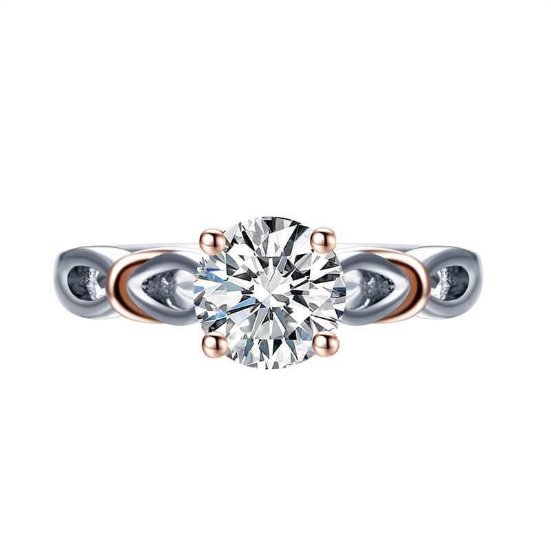 Solitaire Moissanite Two Tone Twisted Sterling Silver Ring