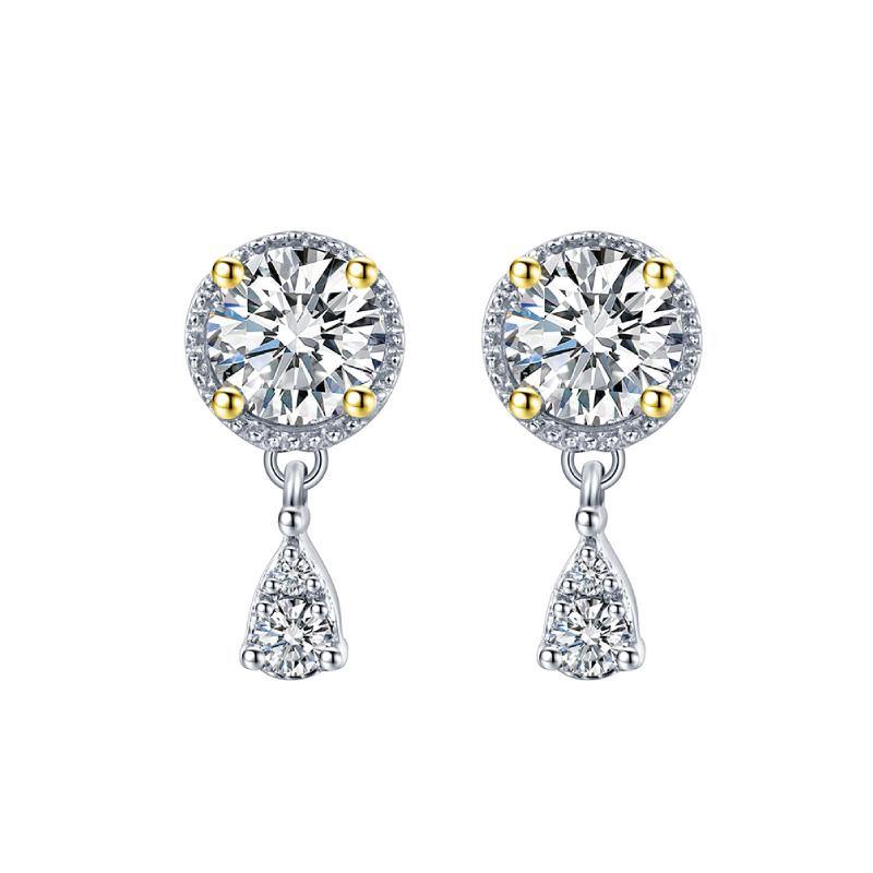 Moissanite Luxury Two Tone Halo Sterling Silver Stud Earrings