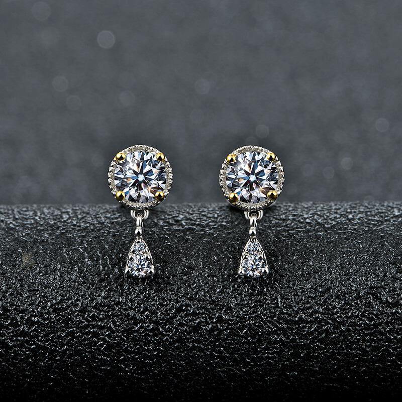 Moissanite Luxury Two Tone Halo Sterling Silver Stud Earrings