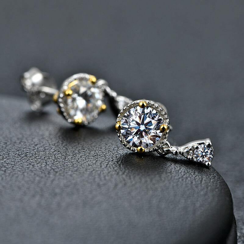 Moissanite Luxury Two Tone Halo Sterling Silver Stud Earrings