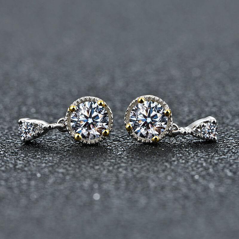 Moissanite Luxury Two Tone Halo Sterling Silver Stud Earrings