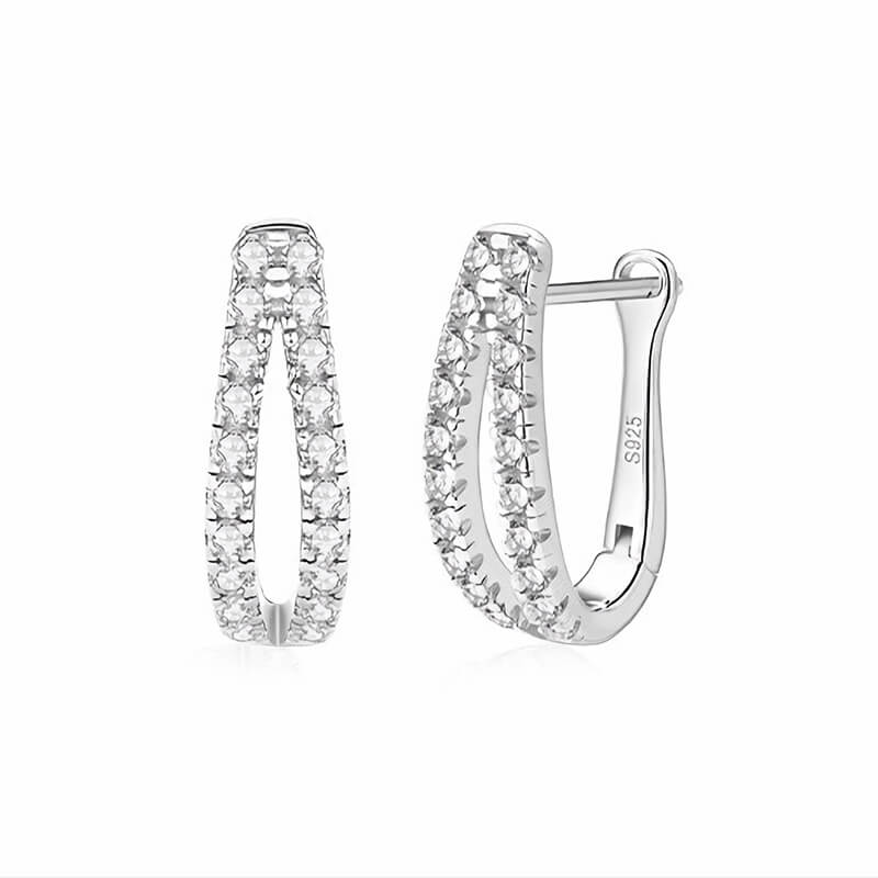 Moissanite Split Hoop Pave Earrings In Sterling Silver