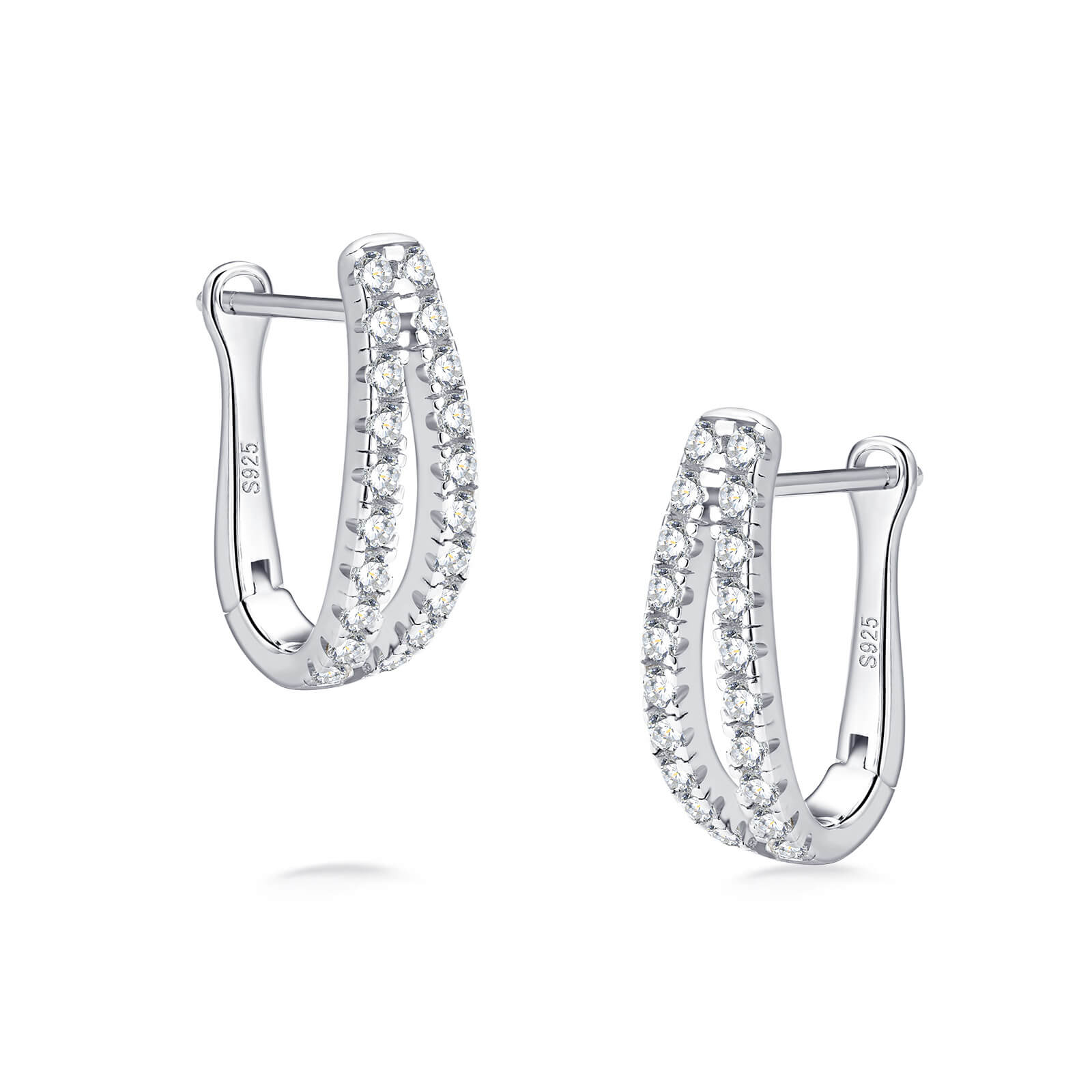 Moissanite Split Hoop Pave Earrings In Sterling Silver