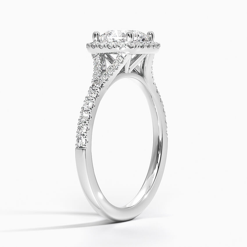 Round Moissanite Split Shank Halo Pave Engagement Ring