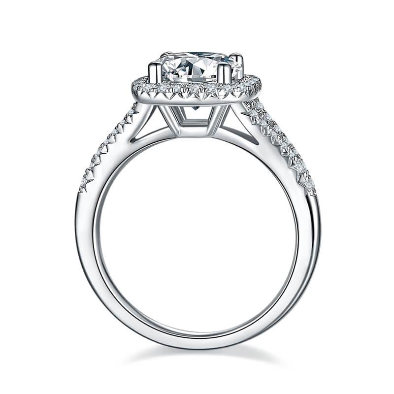 Moissanite Split Shank Square Halo Pave Engagement Ring