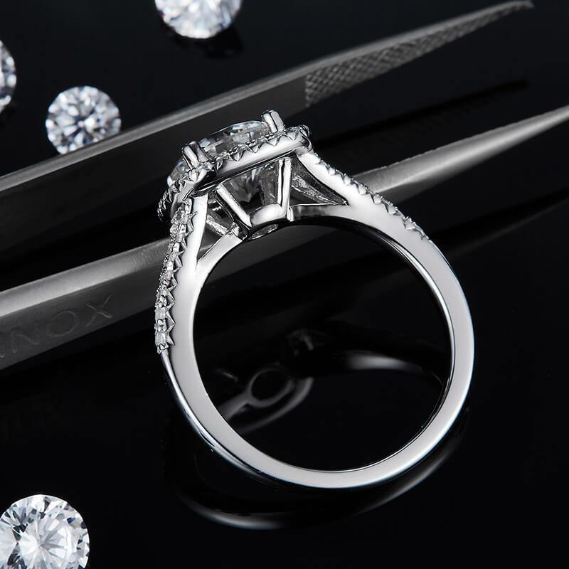 Moissanite Split Shank Square Halo Pave Engagement Ring