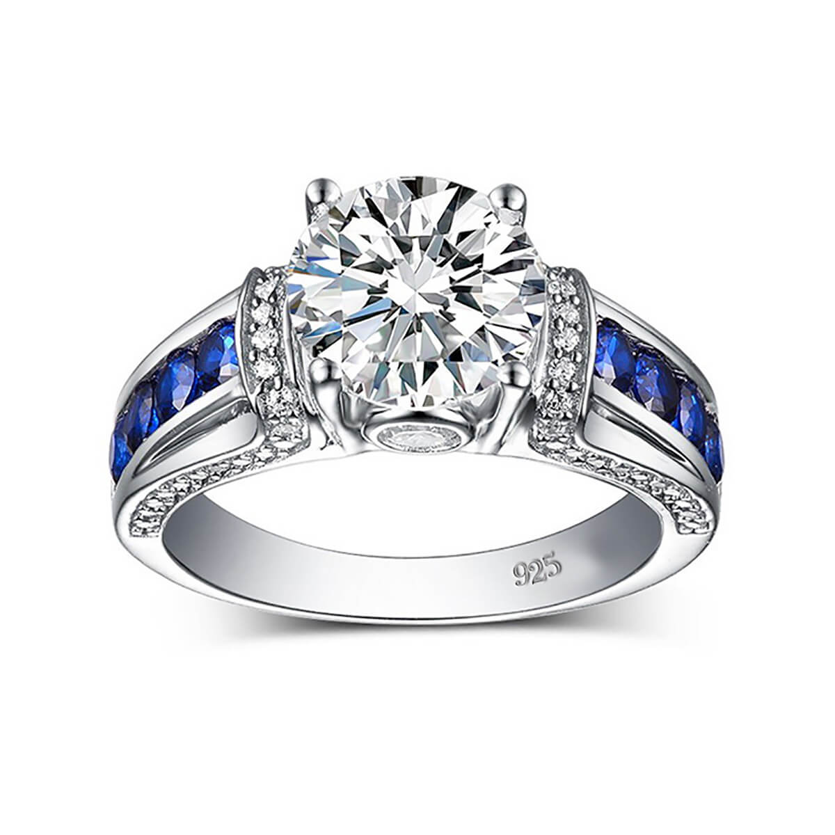 Moissanite With Channel Set Sapphire Accents Engagement Ring