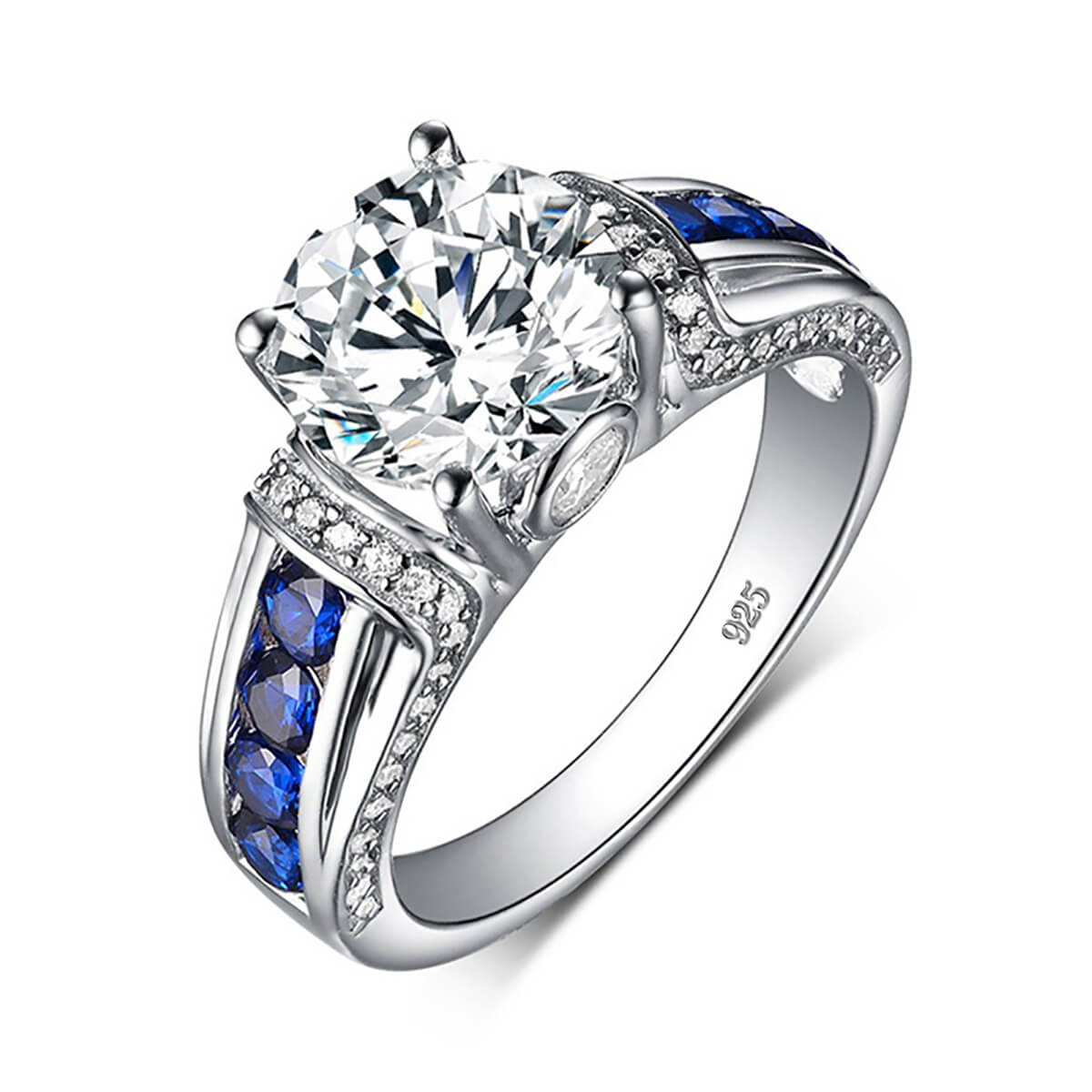 Moissanite With Channel Set Sapphire Accents Engagement Ring