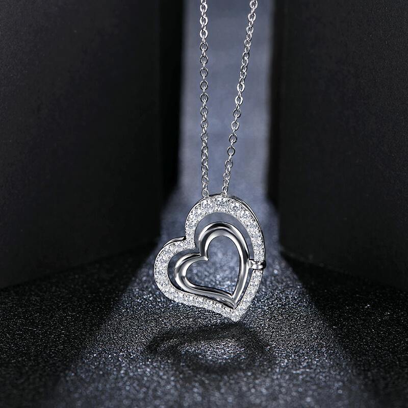 Moissanite double heart shape sterling silver necklace