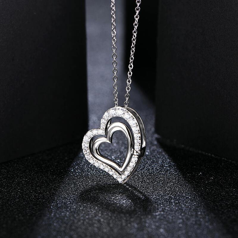 Moissanite double heart shape sterling silver necklace