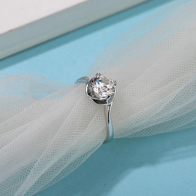 Solitaire Round Moissanite Flower Bud Engagement Ring