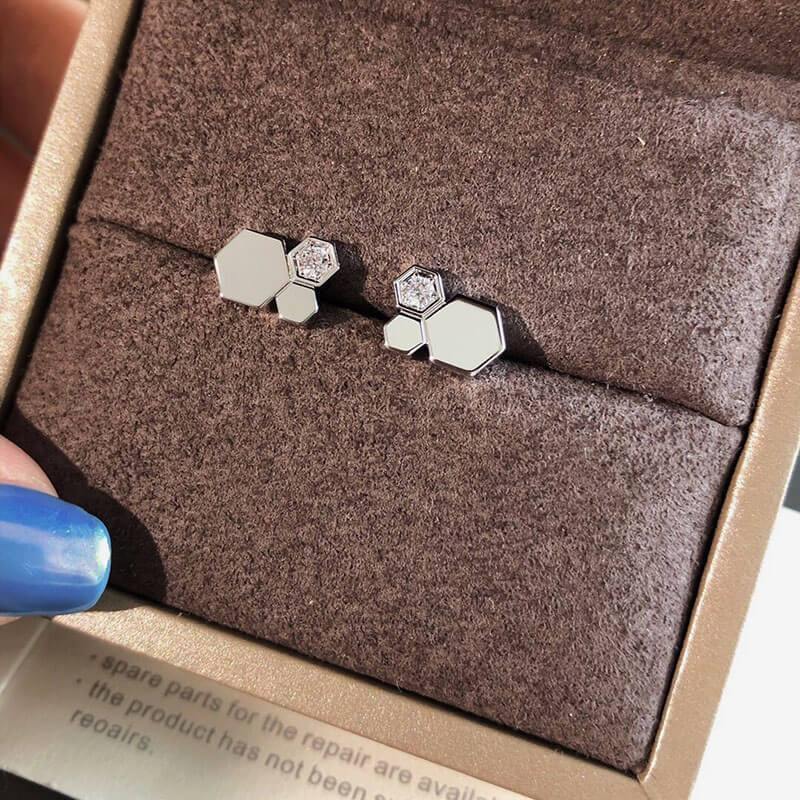 Moissanite honeycomb sterling silver earrings