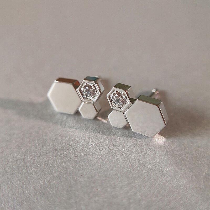 Moissanite honeycomb sterling silver earrings