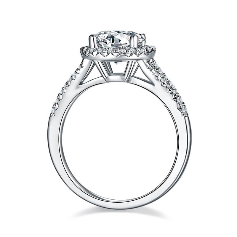 Round Moissanite Split Shank Halo Pave Engagement Ring