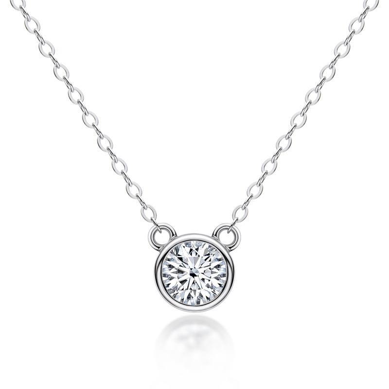 Solitaire Round Moissanite Bezel Sterling Silver Necklace Pendant