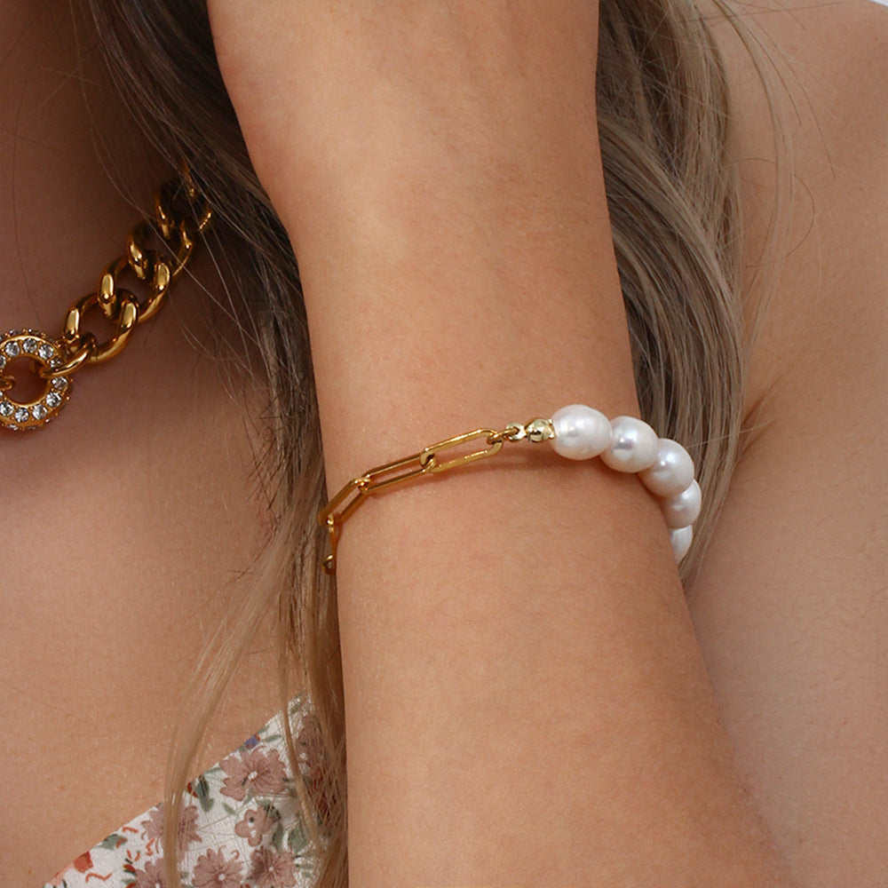 Mary Paperclip Chain Pearl Bracelet