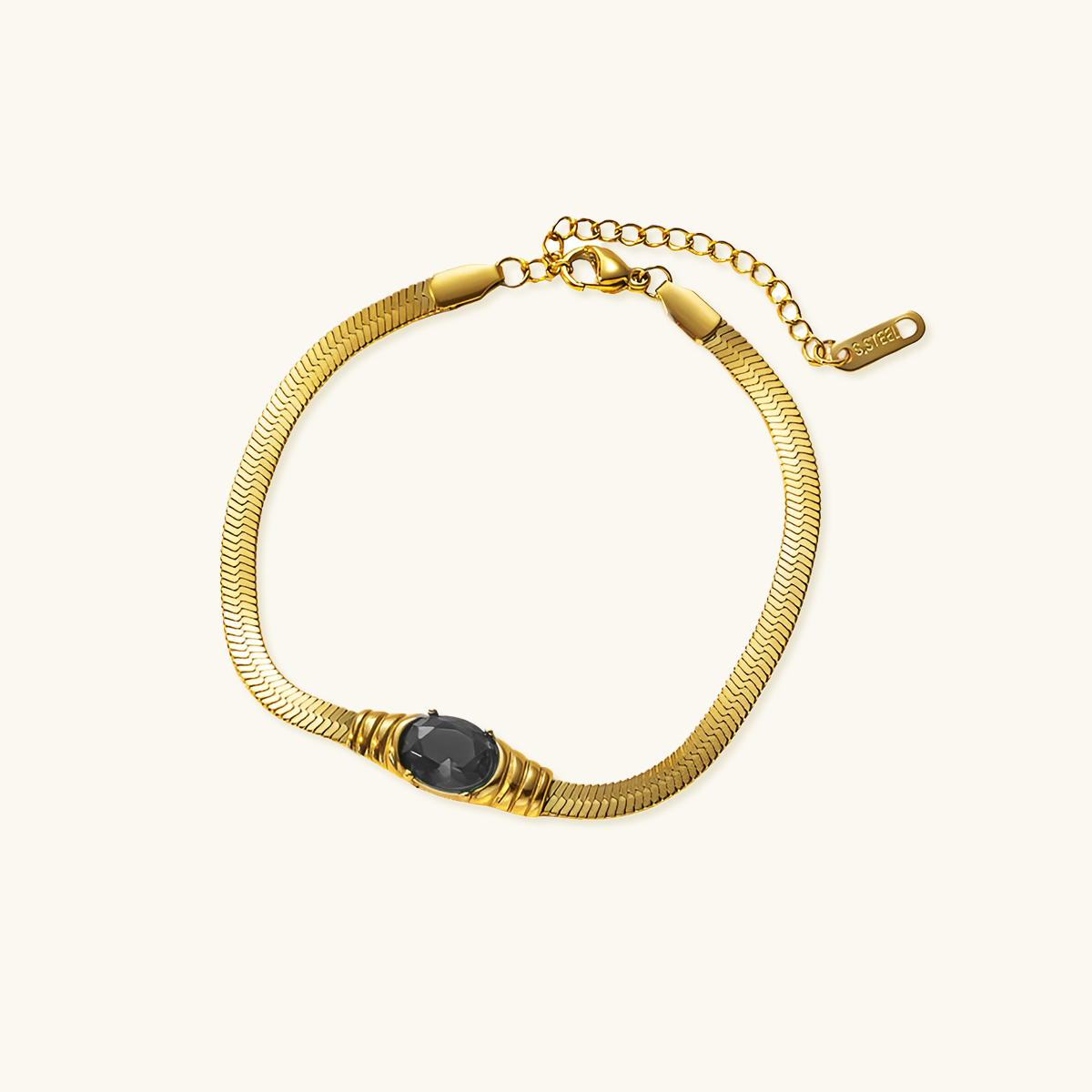 Onyx Gem Snake Chain Bracelet - Gold