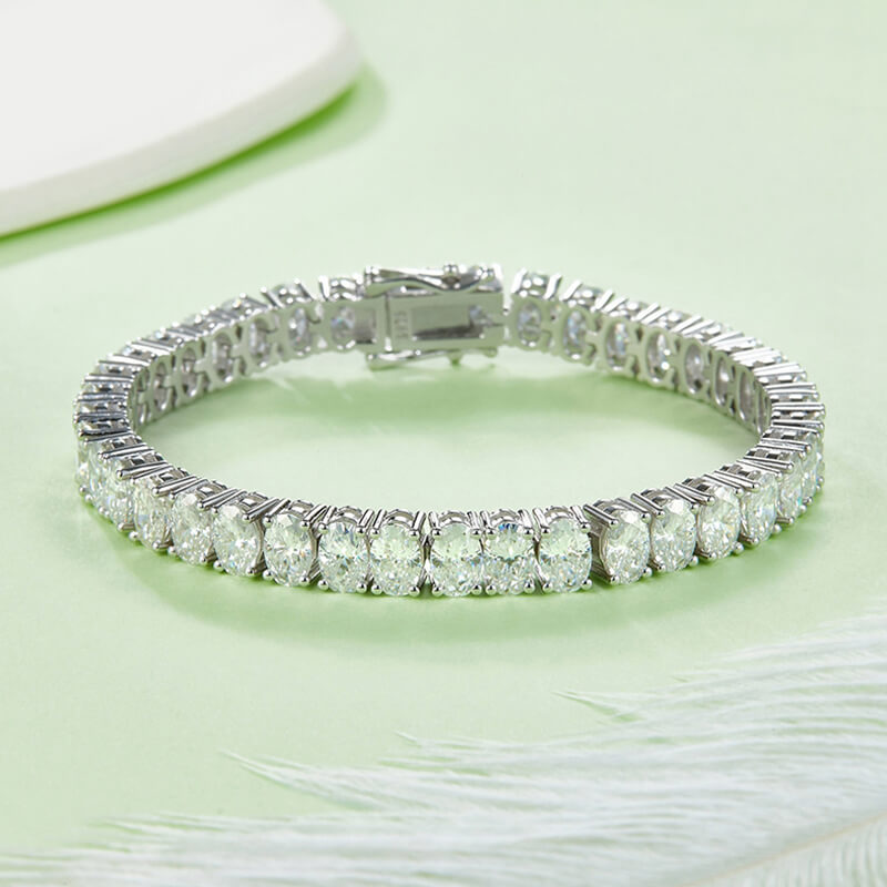 Oval Cut Moissanite Tennis Sterling Silver Bracelet