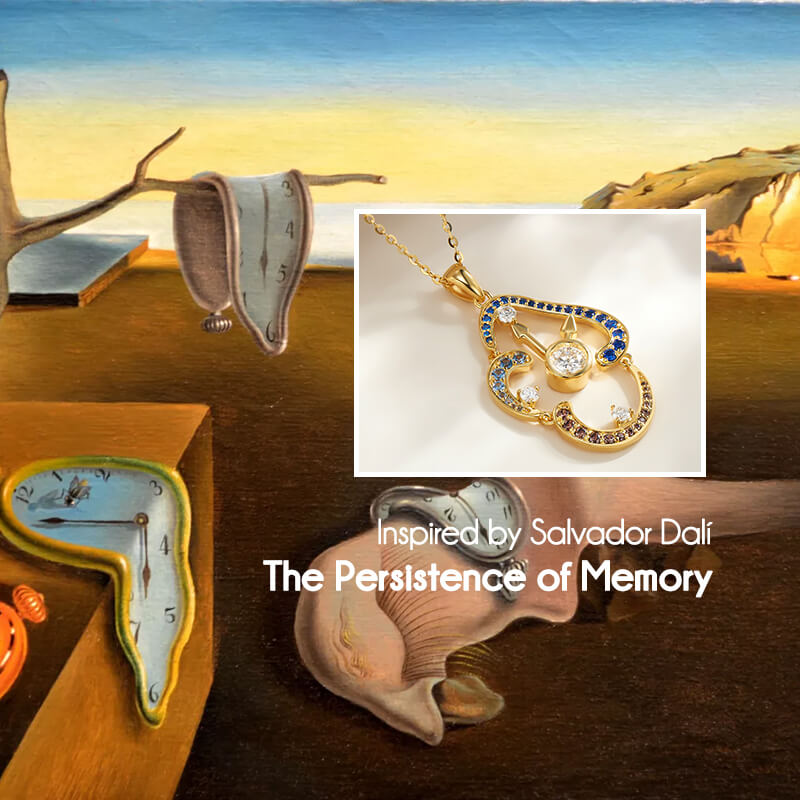 Paintings "The Persistence of Memory" Inspired Moissanite Clock Drop Necklace