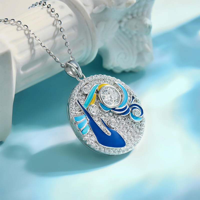 Paintings "The Starry Night" Inspired Moissanite Enamel Drop Necklace