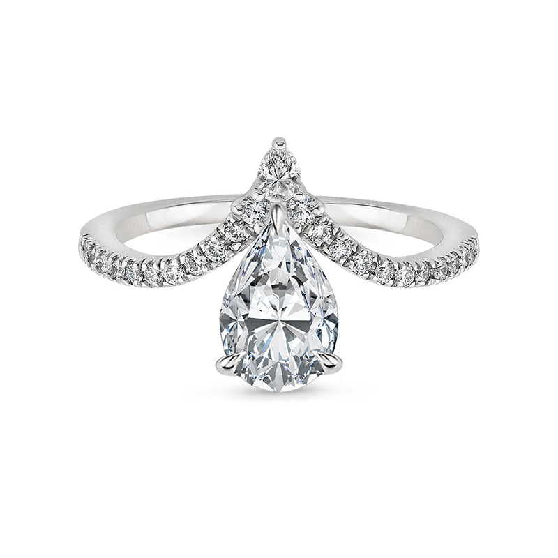 Pear Cut Moissanite Chevron Pave Engagement Ring