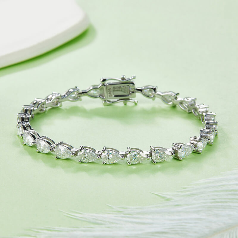 Pear Cut Moissanite Tennis Sterling Silver Bracelet