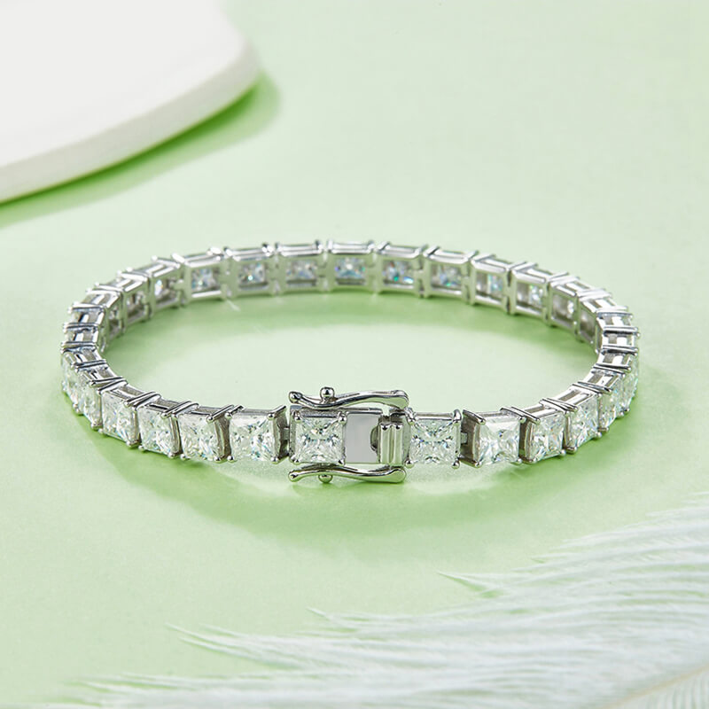 Princess Cut Moissanite Tennis Sterling Silver Bracelet