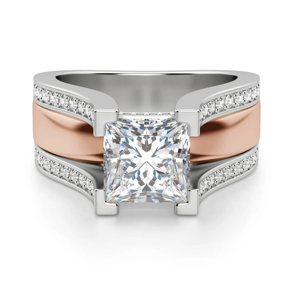 Princess Cut Moissanite Triple Row Pave Engagement Ring