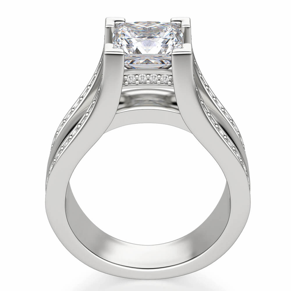 Princess Cut Moissanite Triple Row Pave Engagement Ring