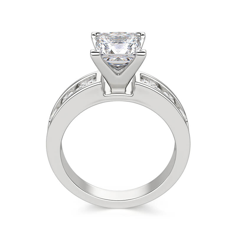 Princess Cut Moissanite With Round Channel Set Engagement Ring