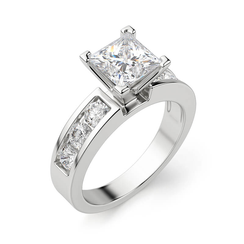 Princess Cut Moissanite With Round Channel Set Engagement Ring