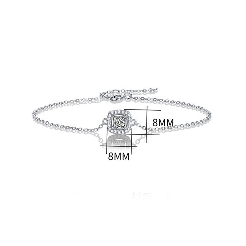 Princess Moissanite Halo Sterling Silver Bracelet