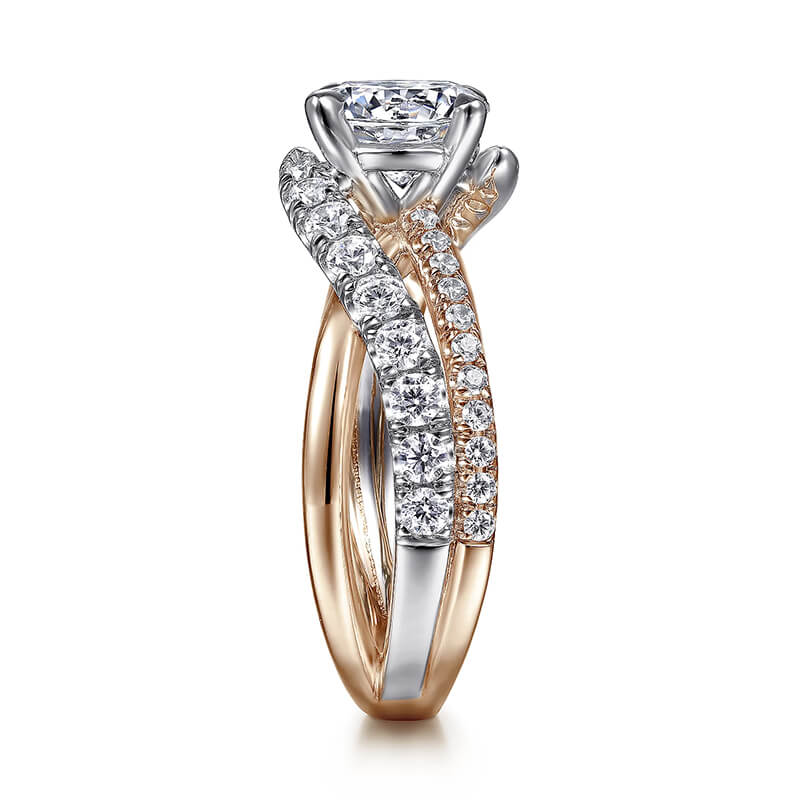 Rose Gold Two Tone Moissanite Criss-Cross Pave Engagement Ring